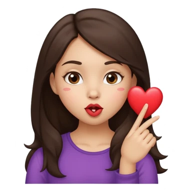 Dark brown haired girl with a mischievous expression blowing a kiss, with a heart.   sticker