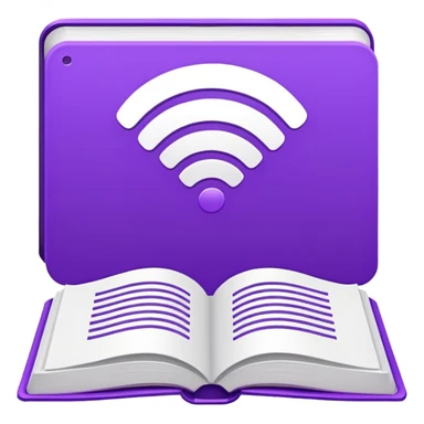 Purple icon: a book with Wi-Fi waves. Minimal, web style. sticker