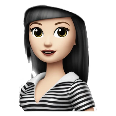 Beach Beauty Barbie, 1965 Wednesday Addams from academy, in dark-gray and black striped outfit with hat. Smiling Driving Mercedes convertible sports car. Pale-white porcelain skin.  sticker