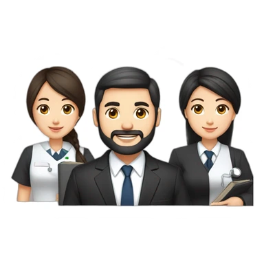husband age 40 dark brown hair trimmed beard wearing dark business suit holding bible, wife asian age 40 black hair wearing nurse uniform, no children sticker
