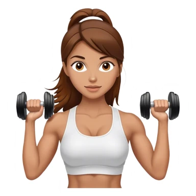 White beautiful fitness women with brown hair with dumbbells in their hands sticker