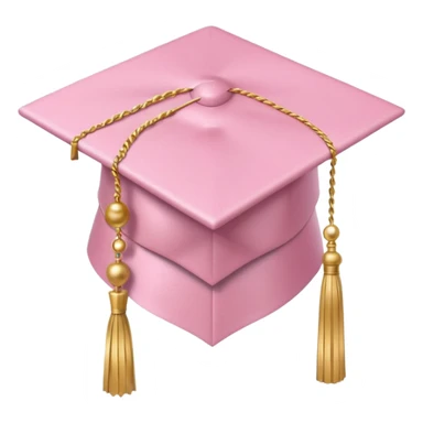Pastel pink graduation cap with satin texture, gold tassel, elegant minimal style sticker
