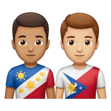 2 male Best buds , one in showing Philipines flag tshirt, one is showing Spanish flag in tshirt sticker