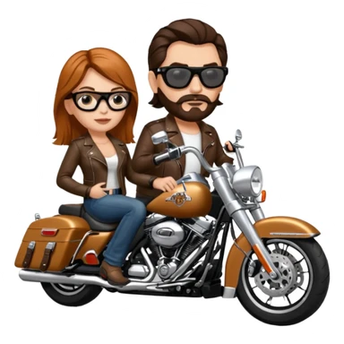 Un couple de biker sur une harley road king noire, l'homme a une paire de lunettes demetz ros21, la fille a des cheveux plus dans les tons chatain sticker