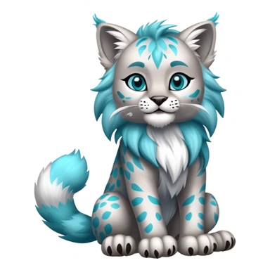 Silver and cyan Fairy-type Bobcat-Lynx-Lion-Fakémon full body sticker