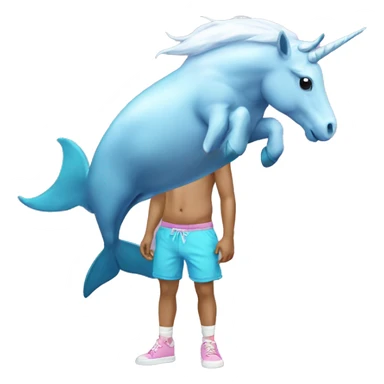 Unicorn wearing shorts with a dolphin  sticker
