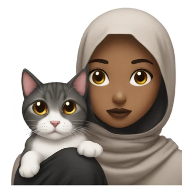 Black hijab girl with a brow hijab sad and her cat sticker