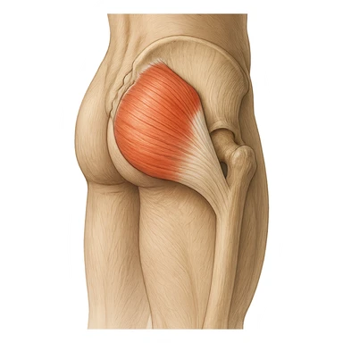 realistic and educational illustration of the gluteus minimus muscle, precise anatomical details, highlighted compared to other muscles in the region, lateral and posterior view, neutral background, no explicit references to sensitive parts sticker
