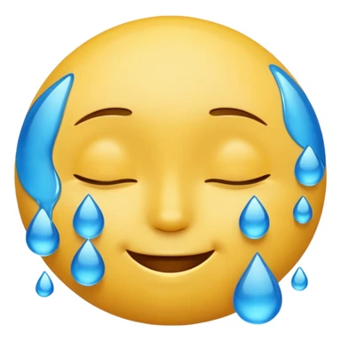 Yellow round emoji with closed eyes and a gentle smile—two wide, bright blue tears flow from under each eye. Glossy, 3D emoji style. sticker