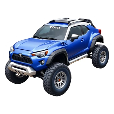 Rally race car Widened roof Long wheelbase widened pearly midnight satin dark blue 2nd generation 2025 Toyota GR86 off-road racer chrome nerf bars,side steps mounted under-door-sill climbing rock sliders, and silver satin wheels  sticker