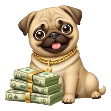 pug with a stack of money  sticker