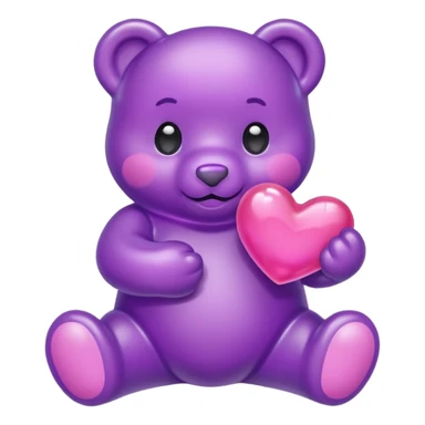 Gummy beart morado agarrando un corazón rosa cute sticker