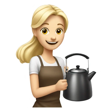 Happy blonde girl with a kettle making tea sticker
