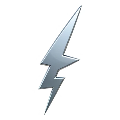 A lightning bolt emoji made of polished silver chrome, sharp yet rounded edges, glossy metallic surface, soft reflections, minimal futuristic design, iOS emoji style, centered, clean white background sticker
