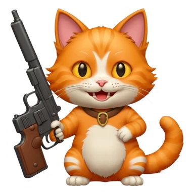 A cat with a gun laughing sticker