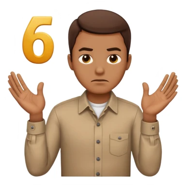 man frowning holding up numbers 6 and 7 sticker
