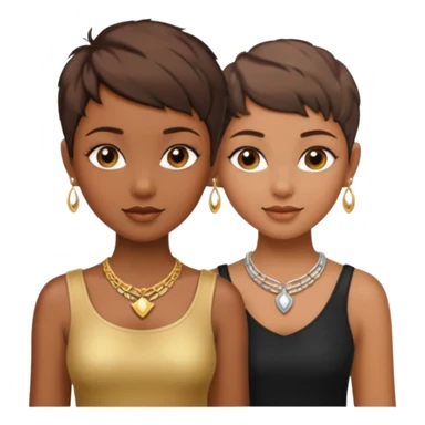 One black girl and one light brown girl and brown colored besties with brown hair pixie cuts wearing jewelry  both brown hair  sticker