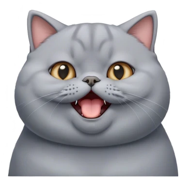 Cinematic Cute Chubby Grey British Shorthair Cat Portrait Emoji, Head tilted playfully and yawning, round and plump body with sleek soft grey fur and subtle blue undertones, Simplified yet adorable features, highly detailed, glowing with a warm, friendly glow, high shine, curious yet calm, stylized with a touch of whimsy, bright and endearing, soft glowing outline, capturing the essence of a mischievous yet loving and lazy kitty, so cute it feels like it could stretch out of the screen and cuddle! sticker