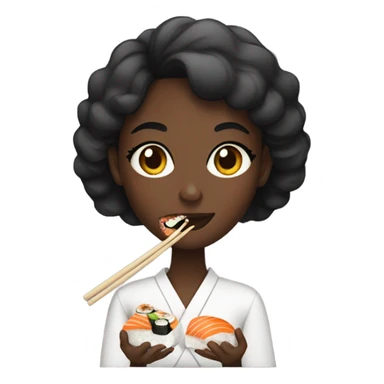 A dark girl eating sushi  sticker