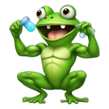 Very Muscular fitness frog doing chemistry sticker