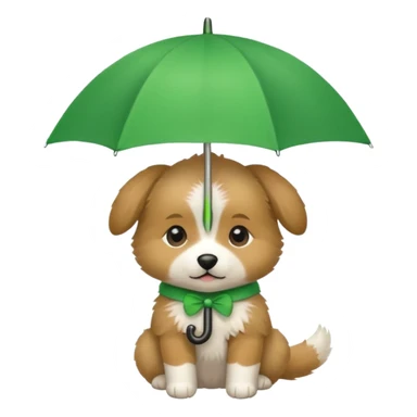 baby dog hold small green umbrella sticker