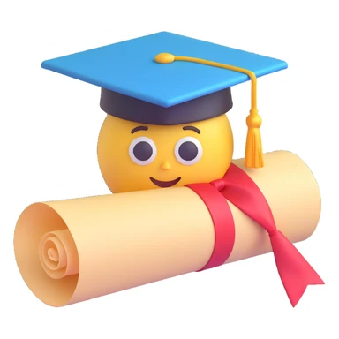 rolled parchment with a graduation cap on top, 3D emoji style sticker
