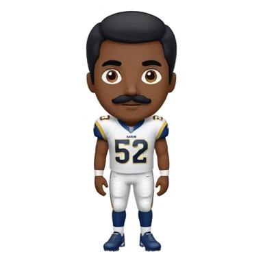 Chill guy in LA Rams jersey  with nu.ber 52. Black hair black mustache. Full body.  sticker