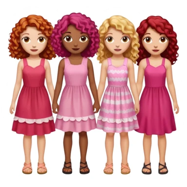 5 girls  curly redhead, one with brunette dyed blonde hair, one long haired wavy brunette, one mid-length haired brunette, and one black haired girl with partially dyed bright red/pink hair sticker
