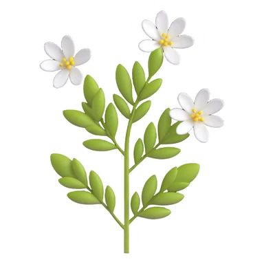 3D emoji style white acacia flower, three-dimensional and lively, no background sticker