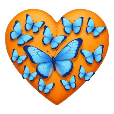 cluster of blue butterfly emojis around an orange heart emoji sticker