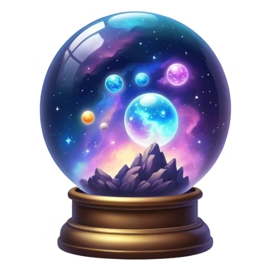 Tiny mystical mysterious celestial sparkly cloudy magical glowing spherical nebula planets inside a glass globe dome sticker