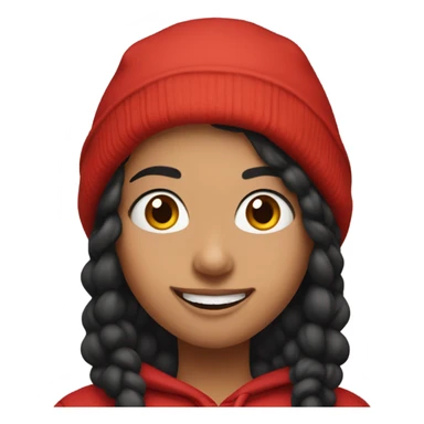 Spanish girl wearing black beanie and red hoodie with a nose piercing and thick eye brows and smiling sticker