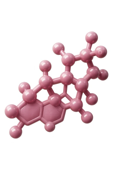 molecola chimica del cortisolo in 3d, colore rosa, fluttua in aria, iperrealistica 4k sticker