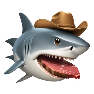 shark eating a steak with a cowboy hat sticker