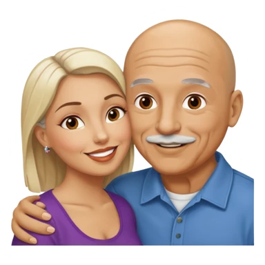 Older Bald Hispanic man kissing white dark blonde woman sticker