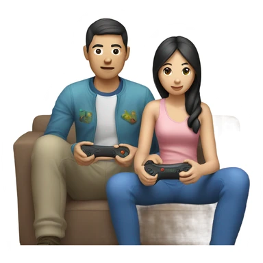 Asian Couple playing video games sticker