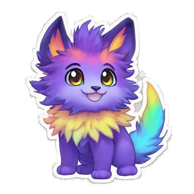 Anthro Fluffy Cool Cute Magical Elemental Shiny Colorful Neon Vibrant Colors Sparkle Kemono-style Chibi Fantasy-Animal-Fakémon-Pokémon-Hybrid Fur Sona Aesthetic Full Body Sticker sticker