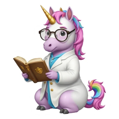 Unicorns read book
A full body of scholar unicorn wearing round glasses, reading a thick ancient tome. sticker