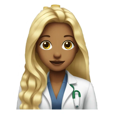 Girl with long blondie hair working in pharmacy sticker