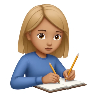 Girl coloring with pencil, writing on sketchbook sticker