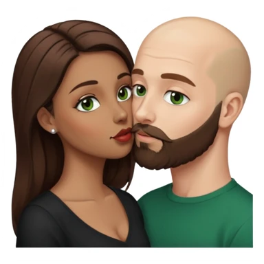 Man beard bald white dark green eyes, woman medium hair brown brown eyed latina kissing sticker