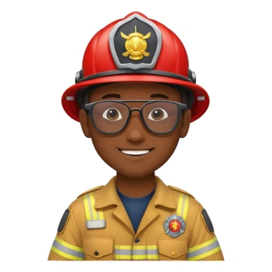 Young, male, dark skin, wearing sunglasses, firefighter uniform, happy sticker