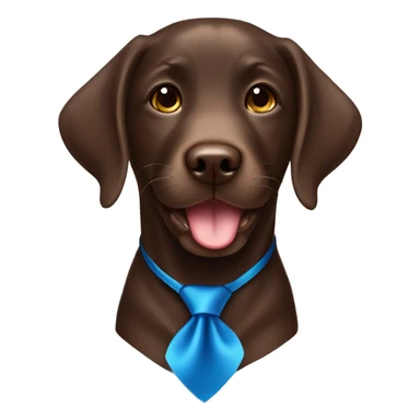 a chocolate labrador boy with a big smile and happy eyes wearing a blue tie  sticker