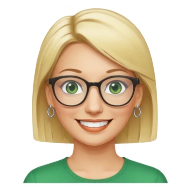 femme 40 ans lunettes carrécheveux très courts blonde anneaux oreilles yeux verts sticker