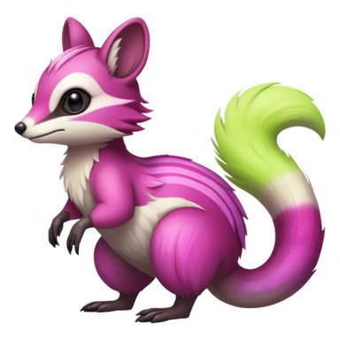 Iridescent Neon Lime-Green-Magenta-gradients Minccino-Numbat-Sergal-fusion-hybrid-animal-creature, full body sticker