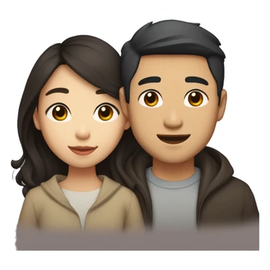 A half pale Asian man with short dark hair and amber eyes embracing and loving a half Asian woman with long wavy dark hair and dark hazel eyes. They love each other a lot And have good fashion taste. sticker