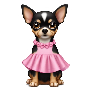 black & tan chihuahua puppy wearing a pink dress sticker