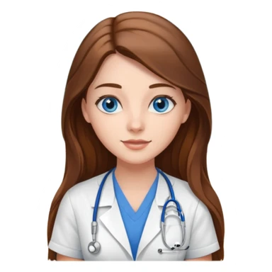 inside a classroom at university that says nursing school on the board with a pretty female nursing student with long brown hair, blue eyes sticker