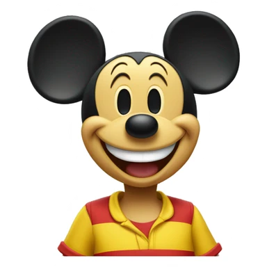 Mickey Mouse wearing red shorts and big yellow shoes, smiling happily. sticker