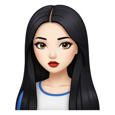 baddie with Asian and Latina features, long straight black hair, makeup, white skin sticker